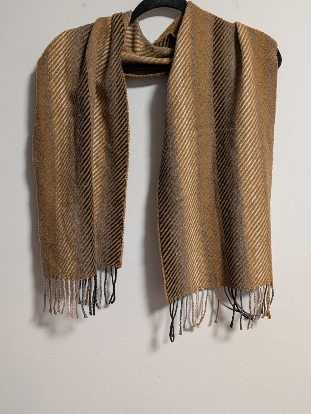 Gianfranco ..Men's Tan and Brown Striped Winter Scarf. Made In Italy. Lambswool.